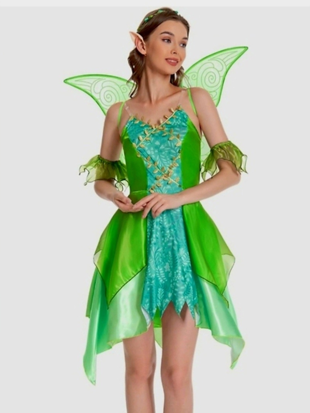 Adult Green Fairy Costume Medium Wings Elf Ears Dress Halloween Cosplay NIP